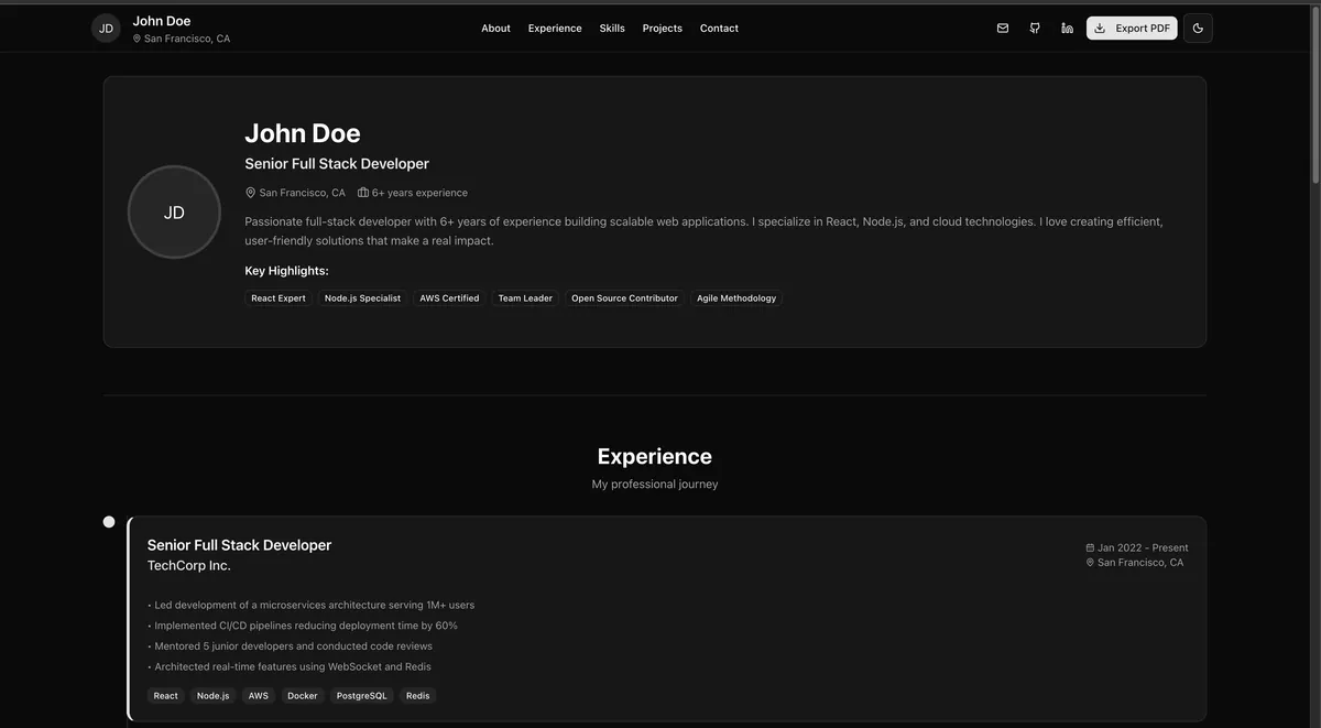 Interactive Résumé Template screenshot