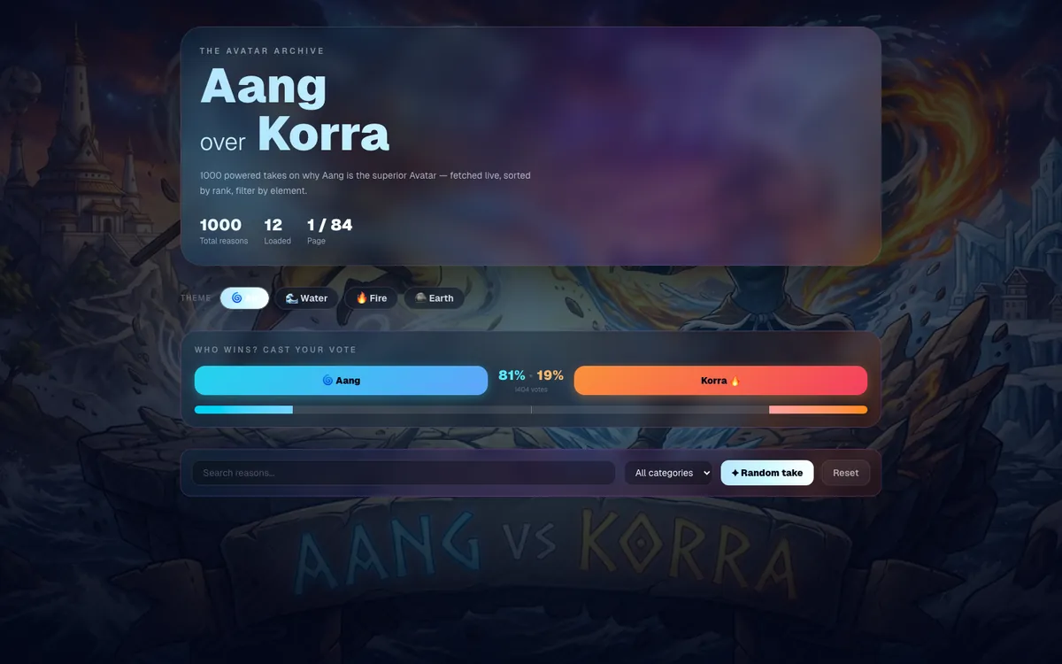 Aang vs Korra — 1000 Reasons screenshot